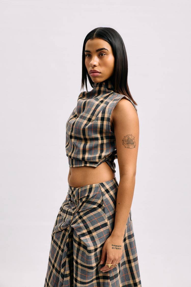 Sleeveless Tartan Crop Top