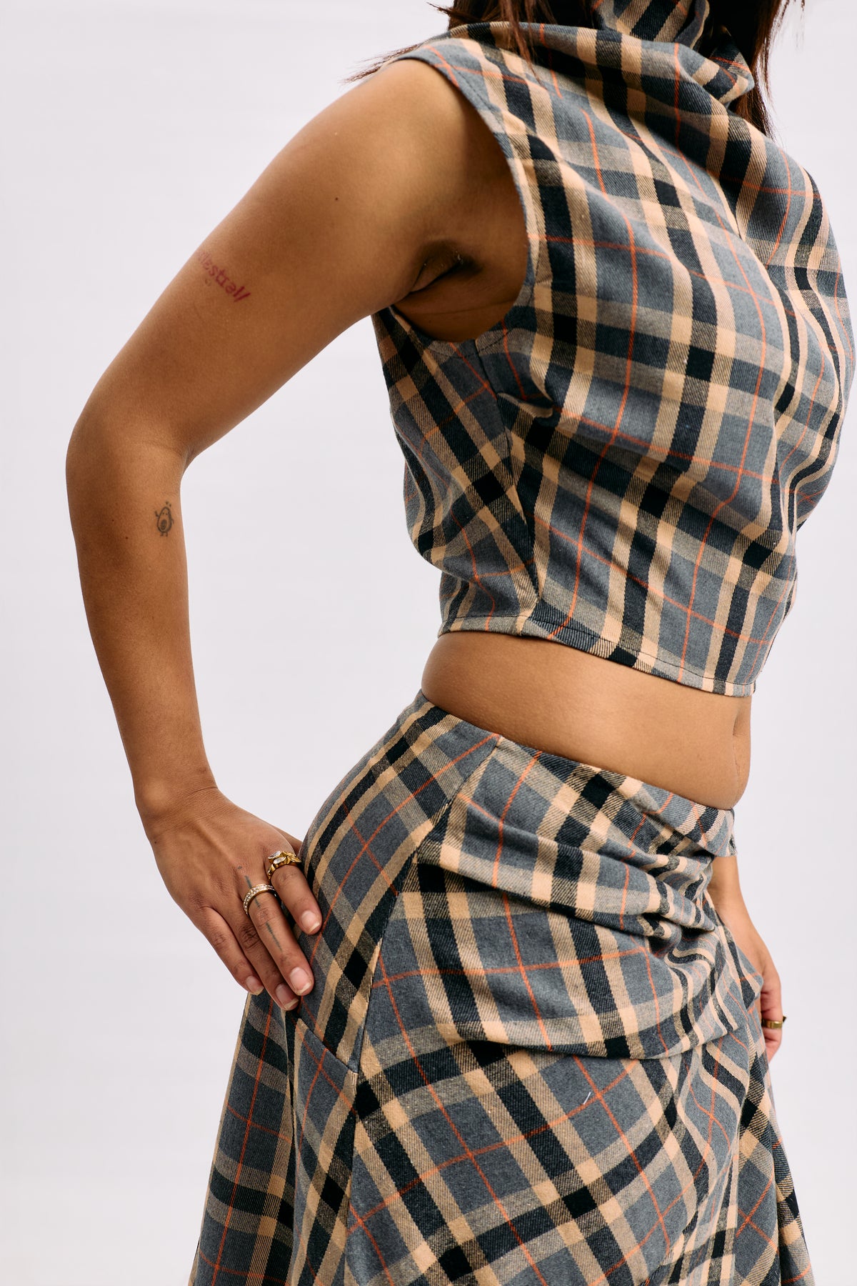 Sleeveless Tartan Crop Top